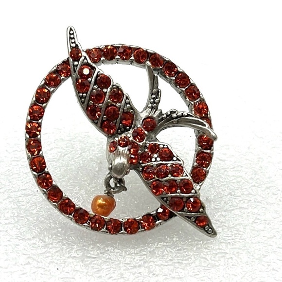 Bird Pendant Red Crystal Bird In Flight Pearl Drop Bird | Pilgrim Danish Design - Picture 6 of 6